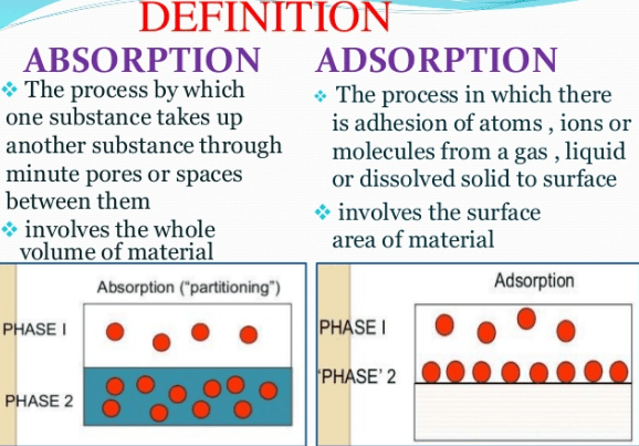 definitio of Absorption and Adsorption