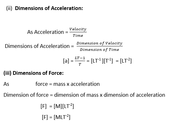 dimensions of acceleration and force