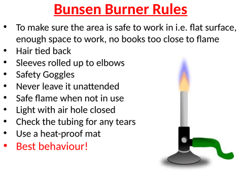 Illustration demonstrating safe usage of a Bunsen Burner